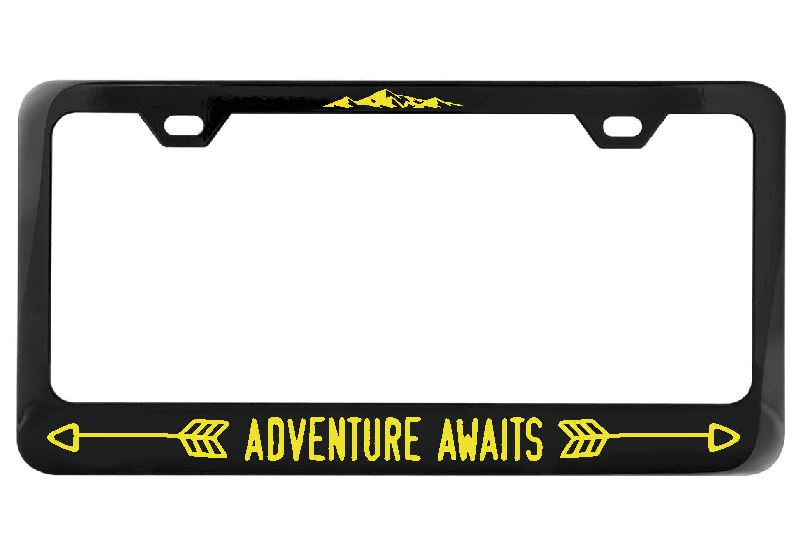 Adventure Awaits black license plate frame