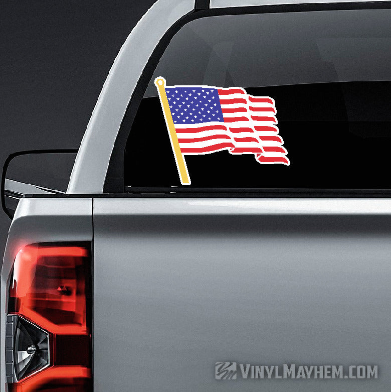 American Flag waving on pole sticker