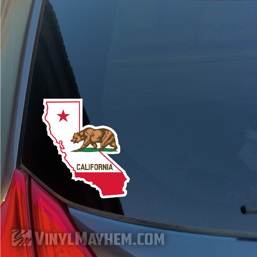 California state shape flag with bear sticker