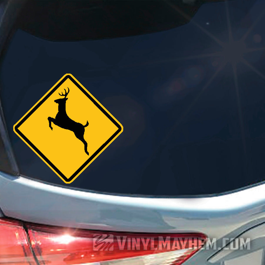 Deer Crossing road caution sign sticker
