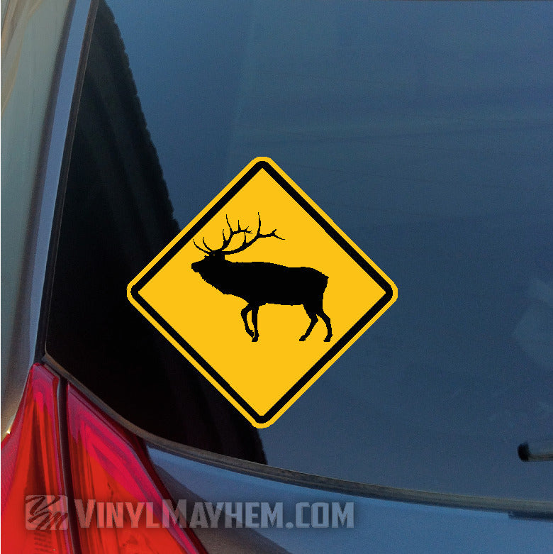 Elk Crossing road caution sign sticker