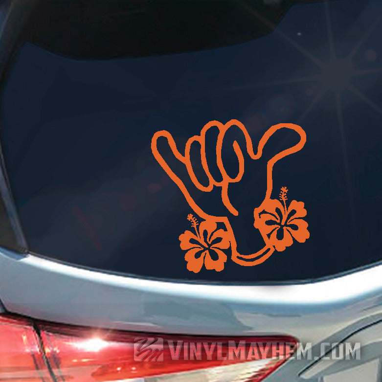 Hawaiian Hang Loose shaka hibiscus vinyl sticker