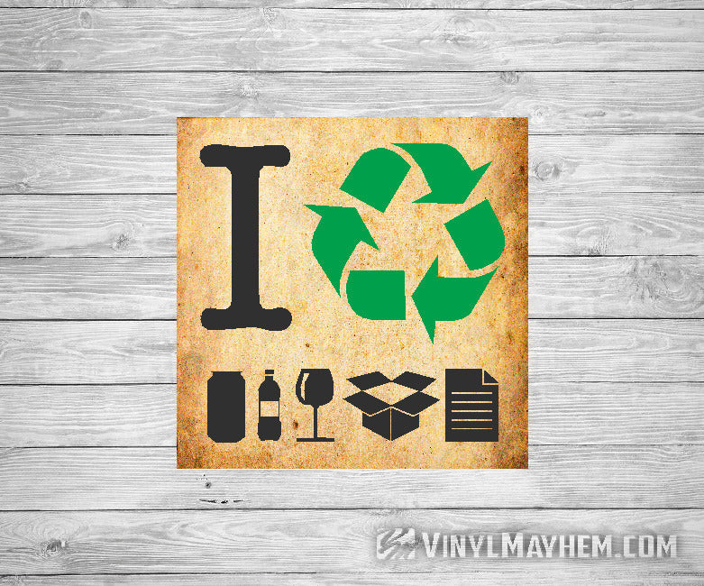 I Love Recycling with old paper background sticker