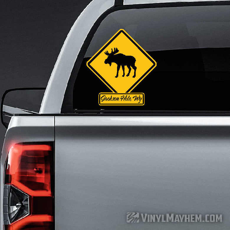Jackson Hole moose crossing caution sign sticker