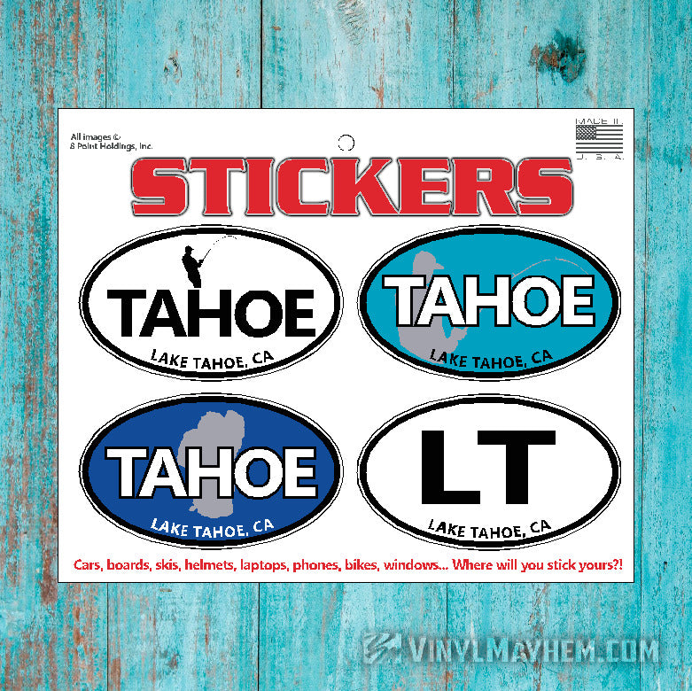 Lake Tahoe California Fishing oval sticker sheet