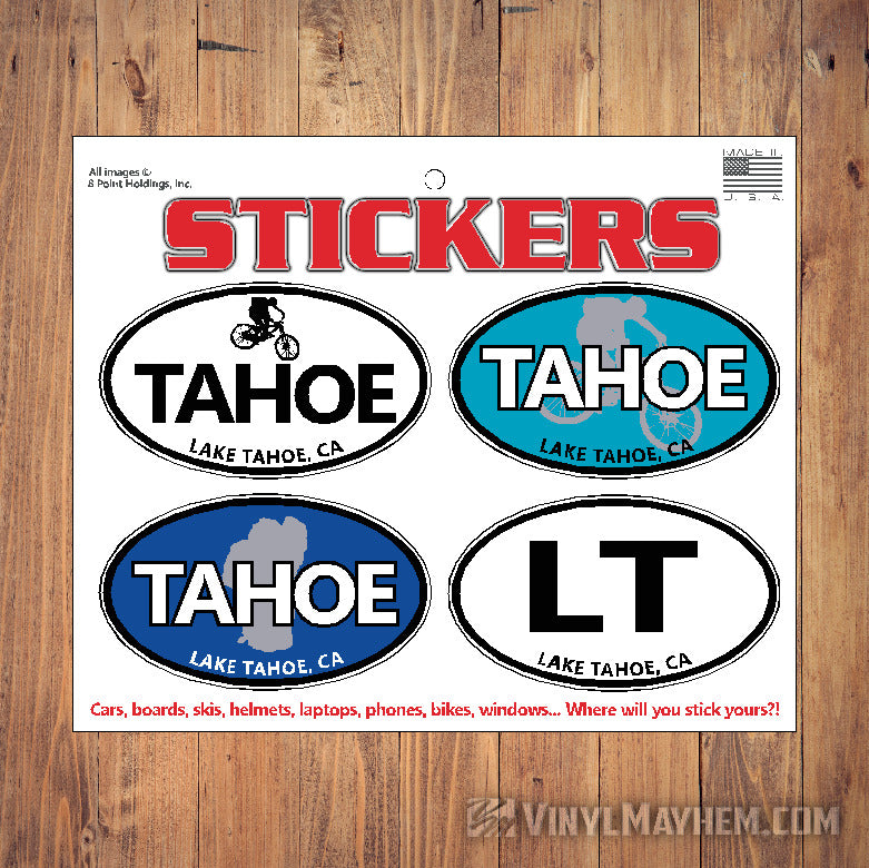 Lake Tahoe California Mountain Biking oval sticker sheet