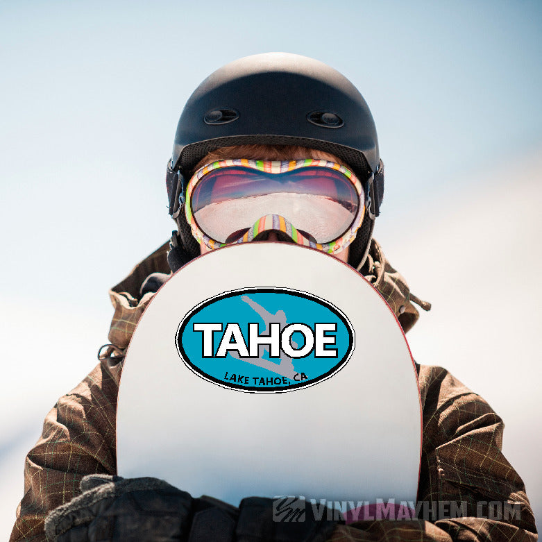 Lake Tahoe California snowboarding light blue oval sticker
