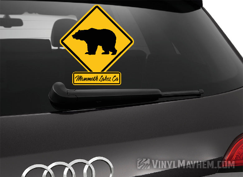 Mammoth Lakes California bear crossing road traffic caution sign sticker