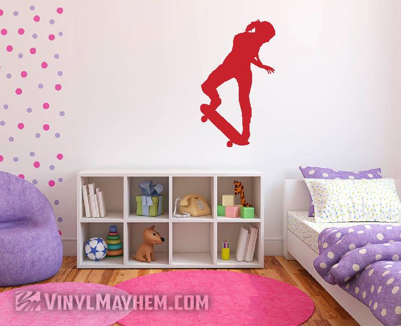 Skateboard girl kick turn silhouette vinyl sticker