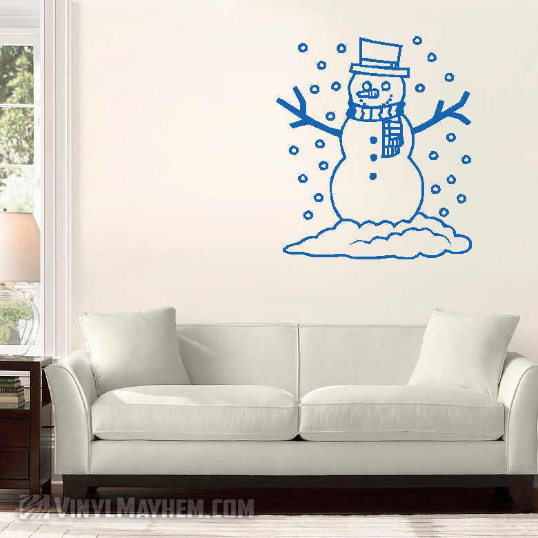 Snowman with snow falling vinyl sticker