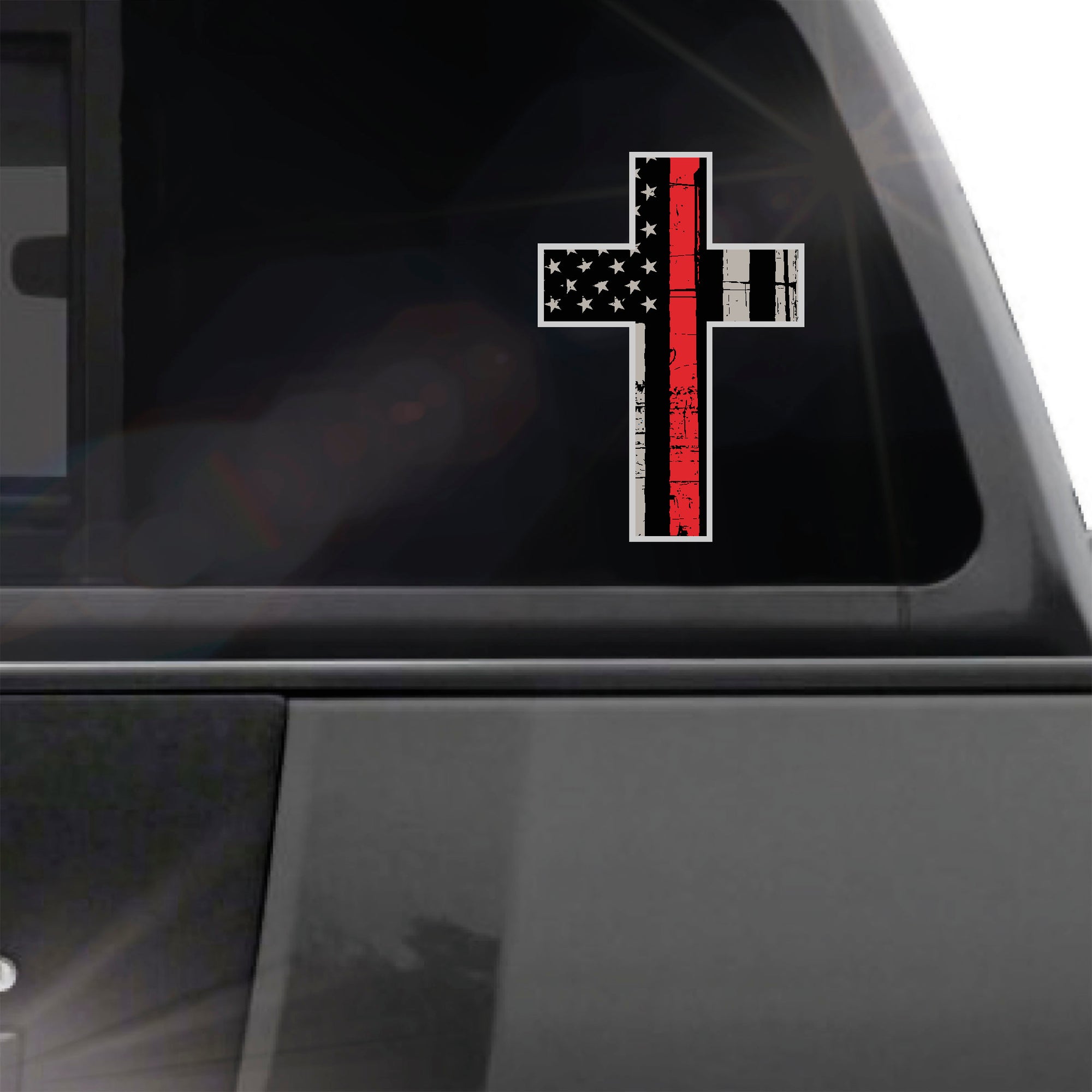 Thin Red Line Cross American flag sticker