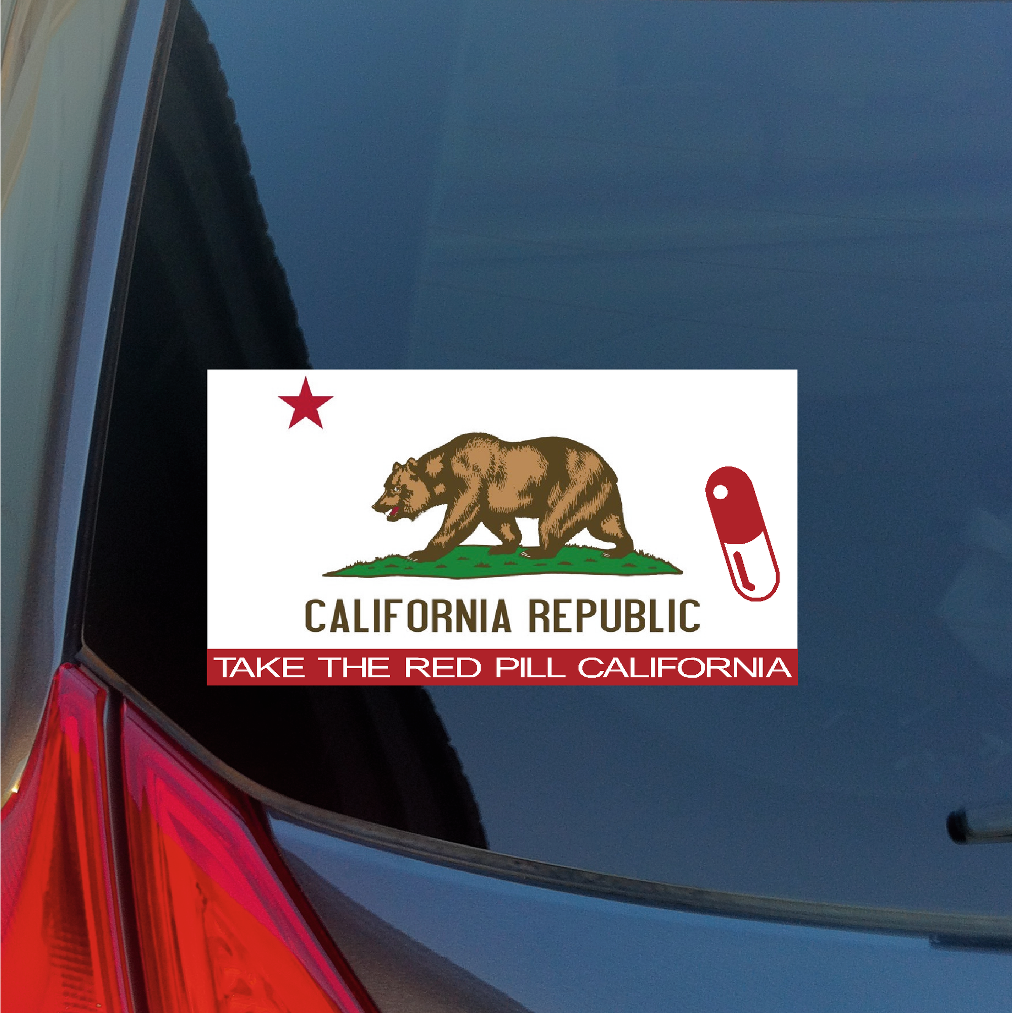 Take the Red Pill California state flag sticker