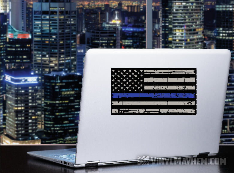 Thin Blue Line distressed American flag sticker