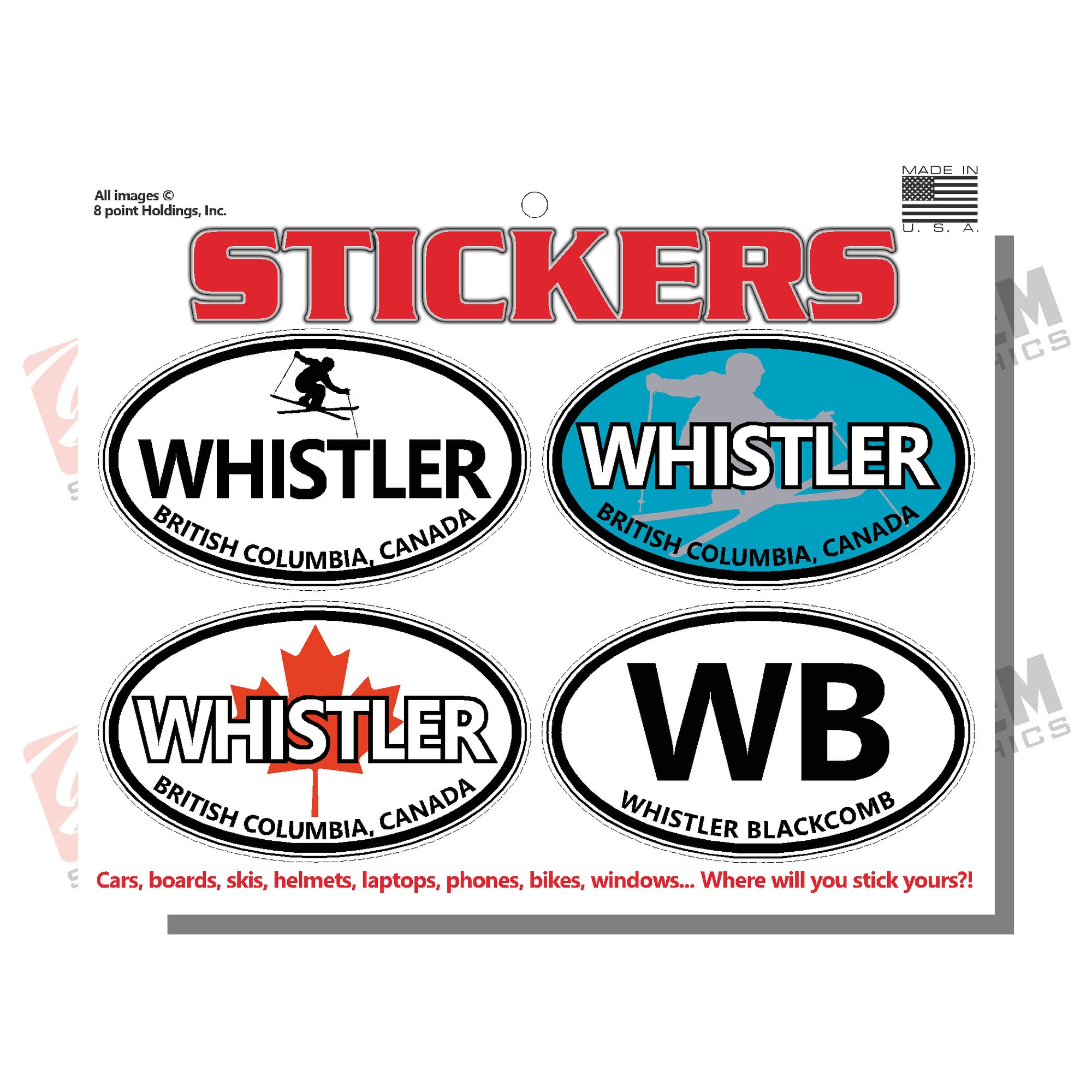 Whistler British Columbia Canada Skier sticker sheet
