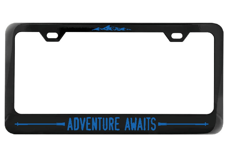 Adventure Awaits Hiking Poles black license plate frame