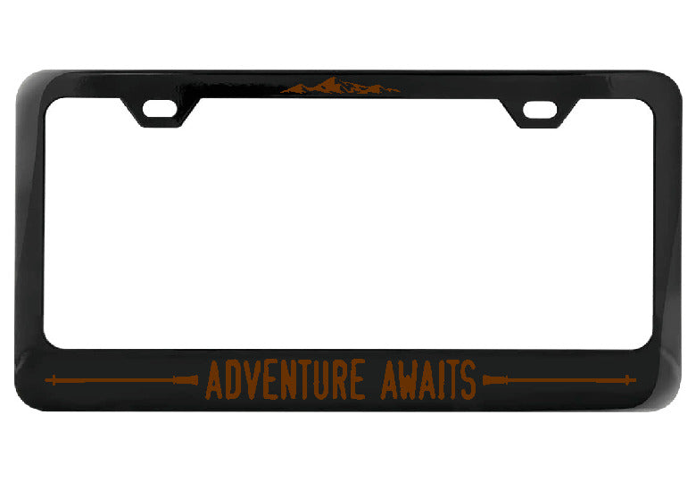 Adventure Awaits Hiking Poles black license plate frame