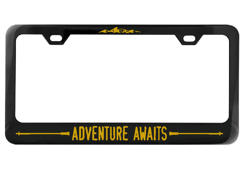 Adventure Awaits Hiking Poles black license plate frame