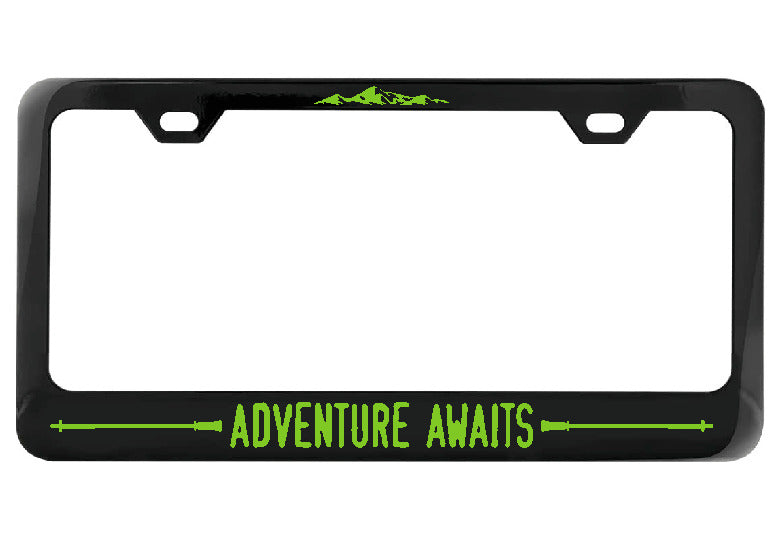 Adventure Awaits Hiking Poles black license plate frame