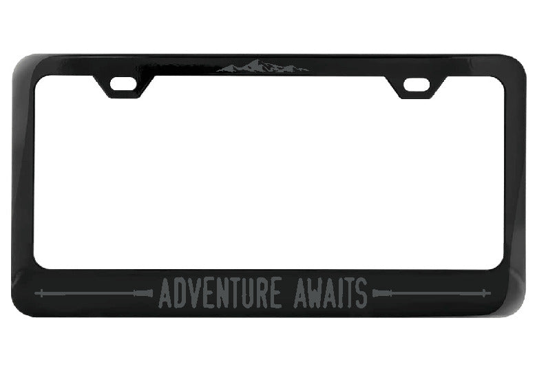 Adventure Awaits Hiking Poles black license plate frame