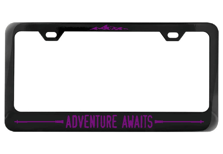 Adventure Awaits Hiking Poles black license plate frame