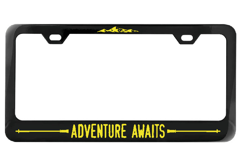 Adventure Awaits Hiking Poles black license plate frame