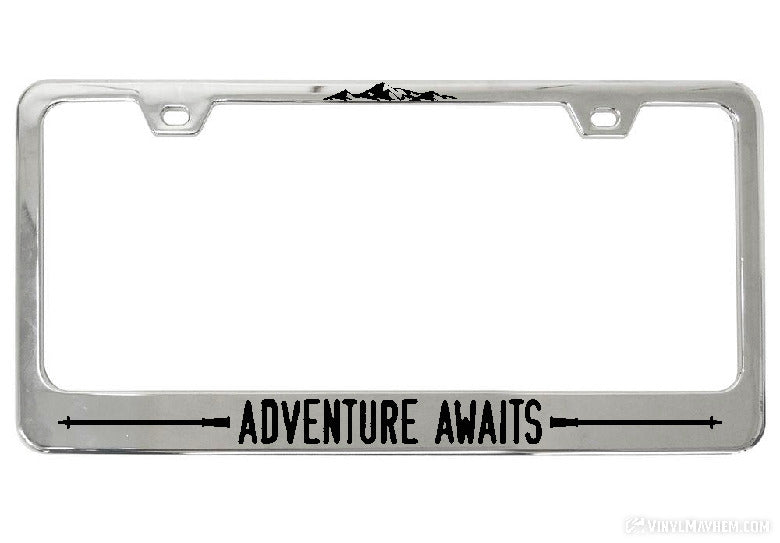 Adventure Awaits Hiking Poles license plate frame