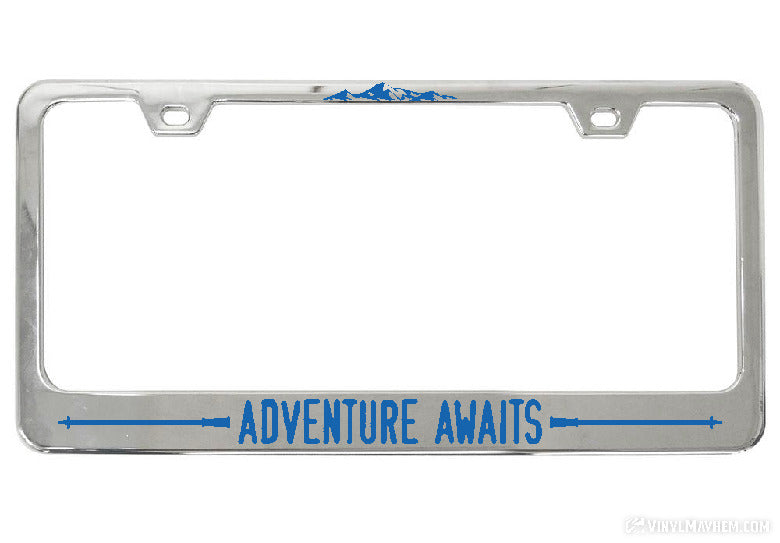 Adventure Awaits Hiking Poles license plate frame
