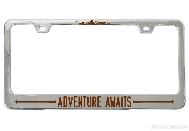 Adventure Awaits Hiking Poles license plate frame