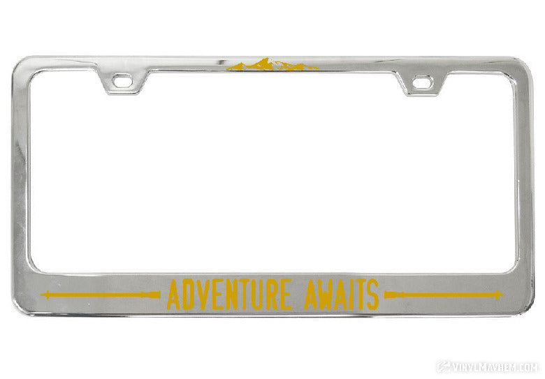 Adventure Awaits Hiking Poles license plate frame