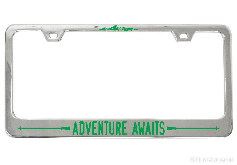 Adventure Awaits Hiking Poles license plate frame