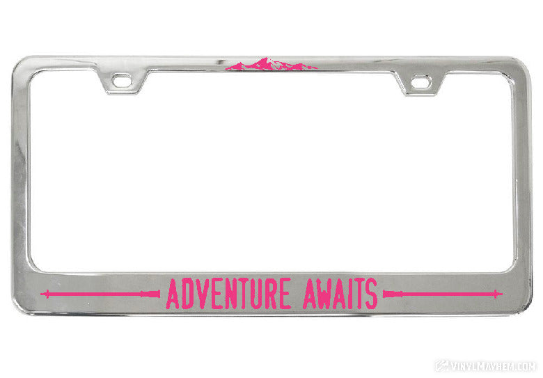 Adventure Awaits Hiking Poles license plate frame