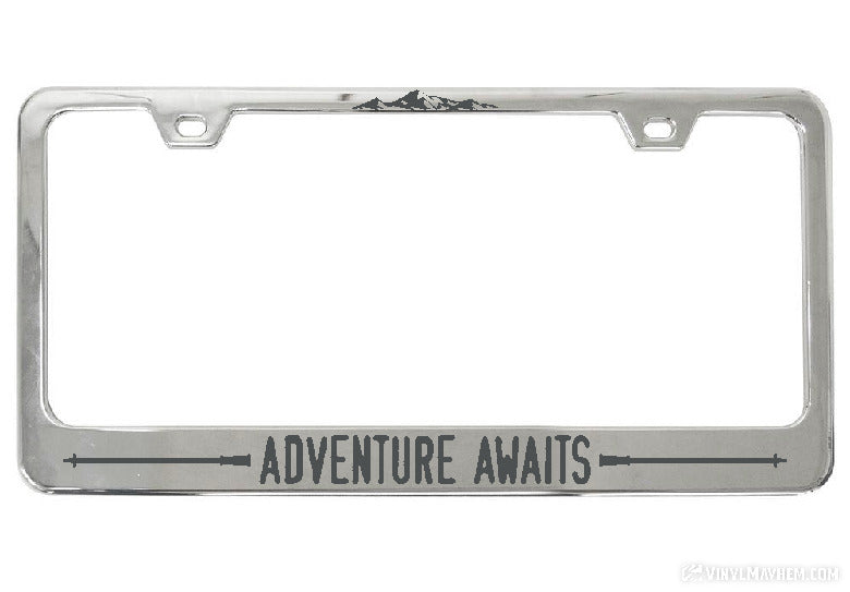 Adventure Awaits Hiking Poles license plate frame