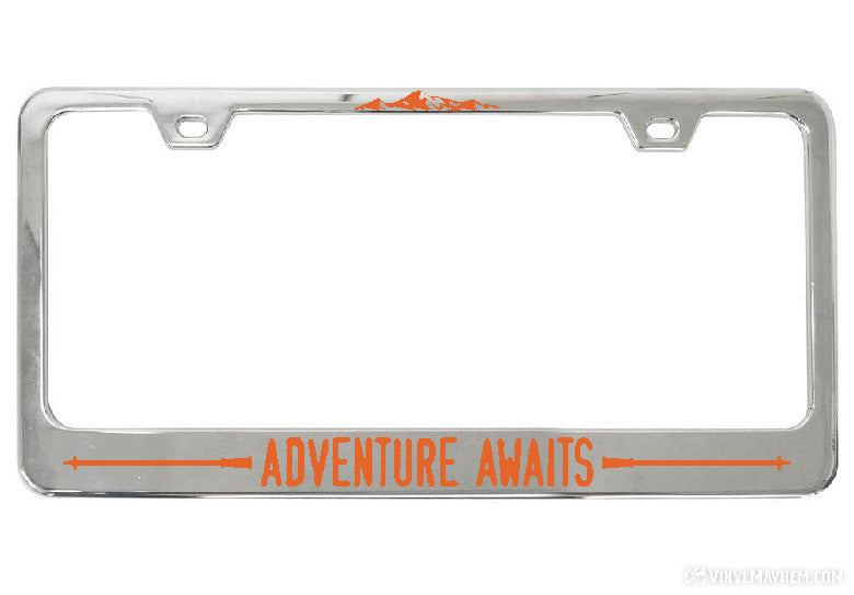 Adventure Awaits Hiking Poles license plate frame