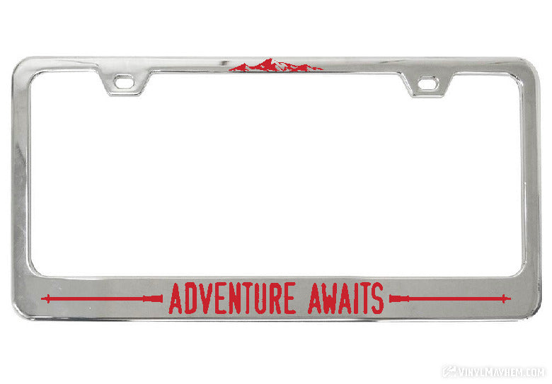 Adventure Awaits Hiking Poles license plate frame