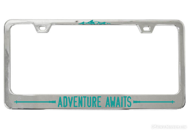 Adventure Awaits Hiking Poles license plate frame
