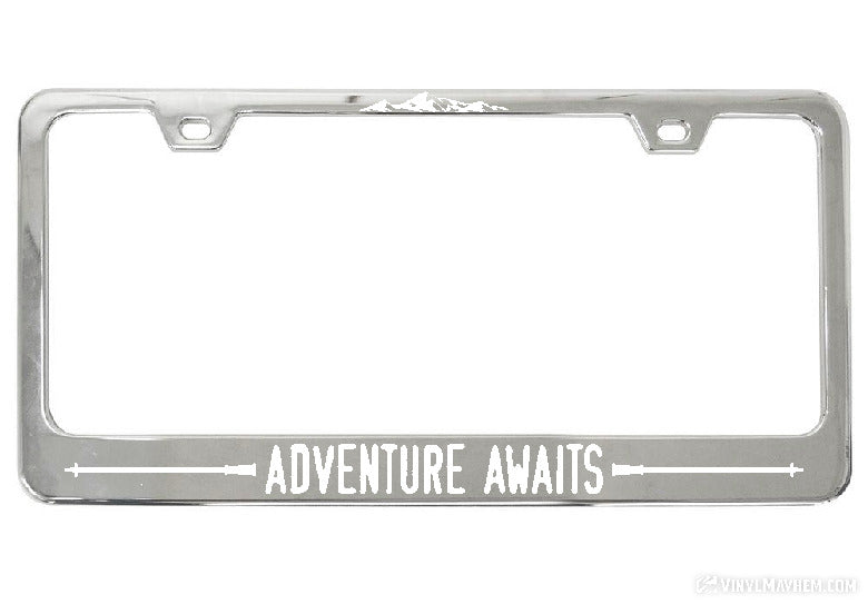 Adventure Awaits Hiking Poles license plate frame
