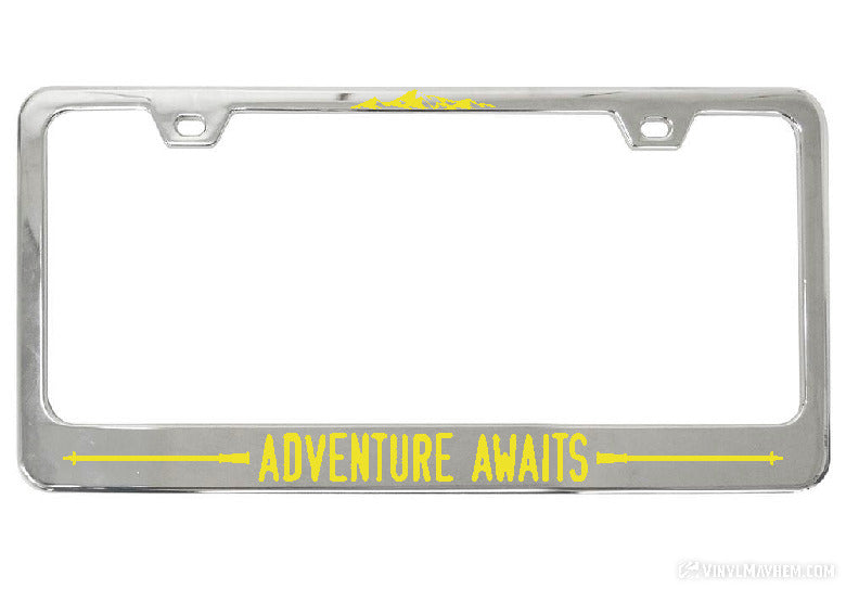Adventure Awaits Hiking Poles license plate frame