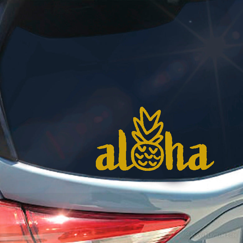 Aloha with hand drawn style pineapple vinyl sticker
