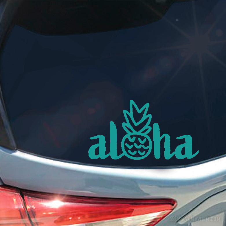 Aloha with hand drawn style pineapple vinyl sticker