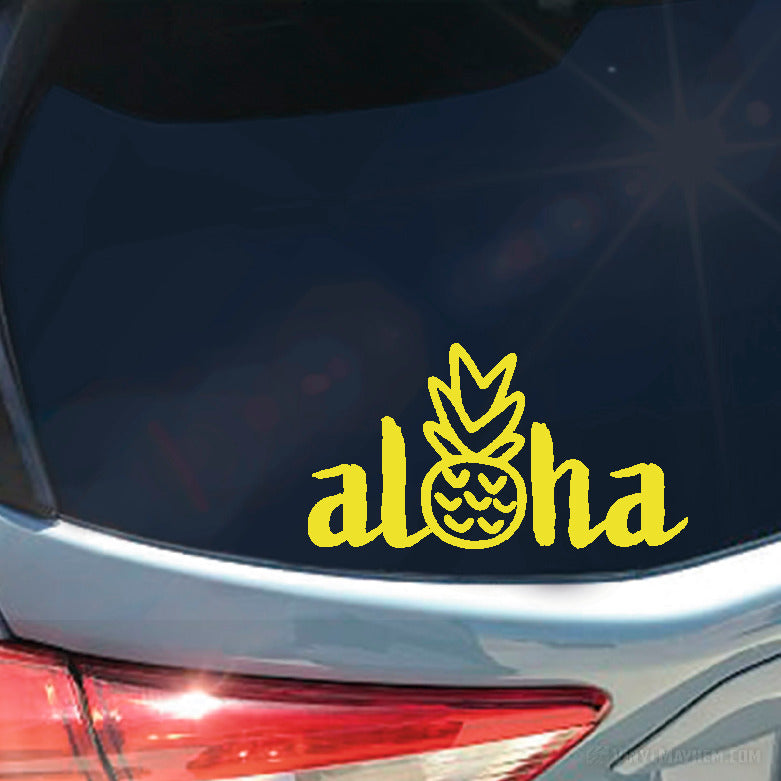 Aloha with hand drawn style pineapple vinyl sticker