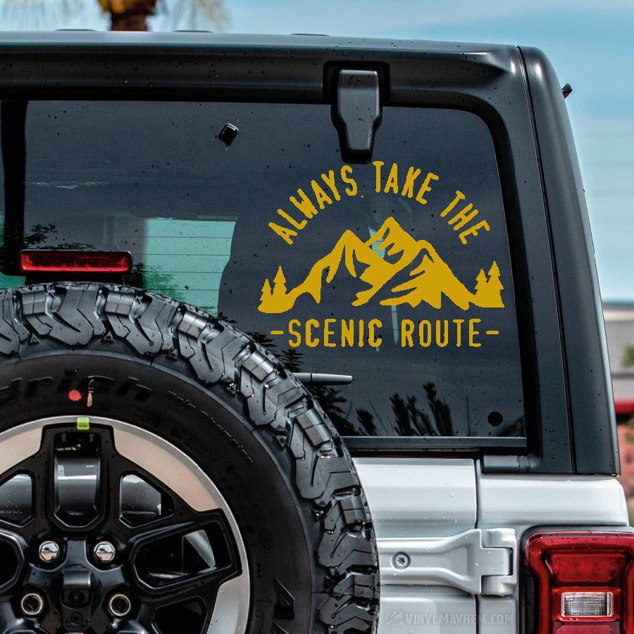 Always Take The Scenic Route Mountain Scene Vinyl Sticker