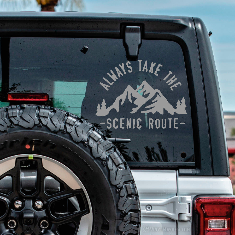 Always Take The Scenic Route Mountain Scene Vinyl Sticker