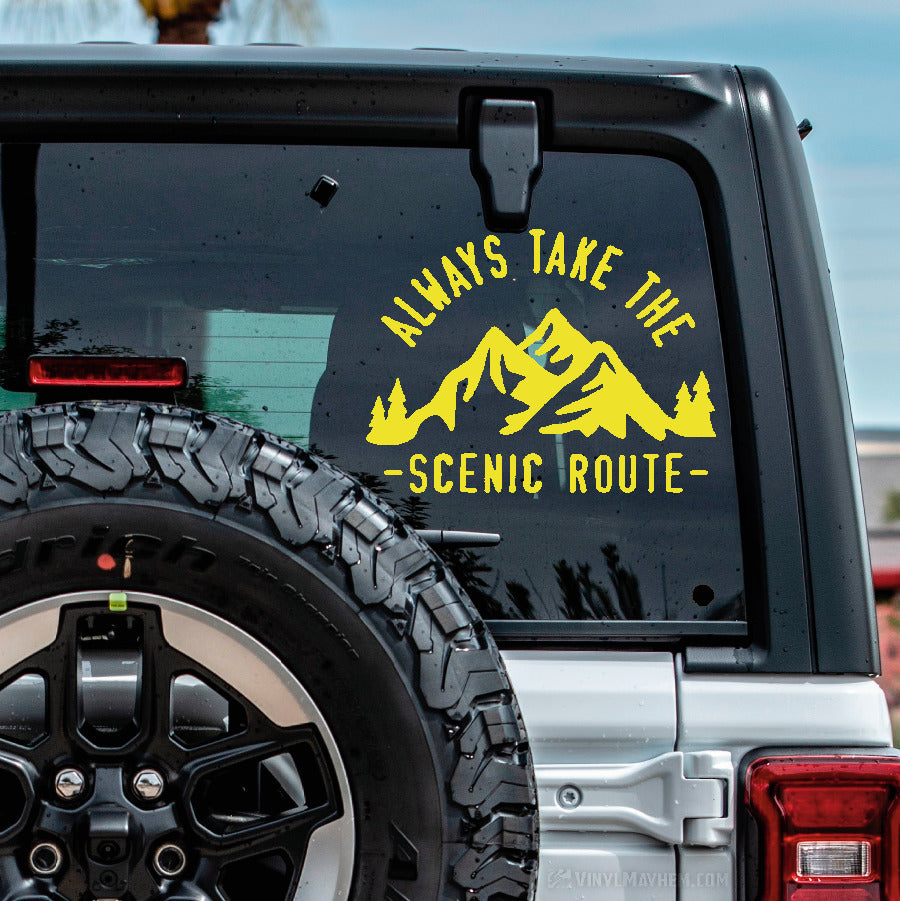 Always Take The Scenic Route Mountain Scene Vinyl Sticker
