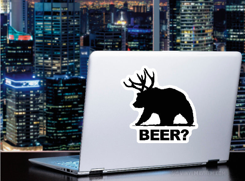Beer Bear with Deer antlers sticker