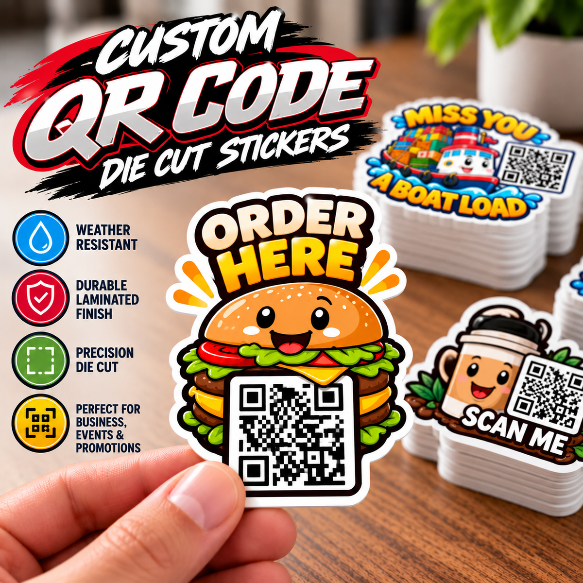 Custom QR Code Vinyl Die-Cut Laminated Stickers