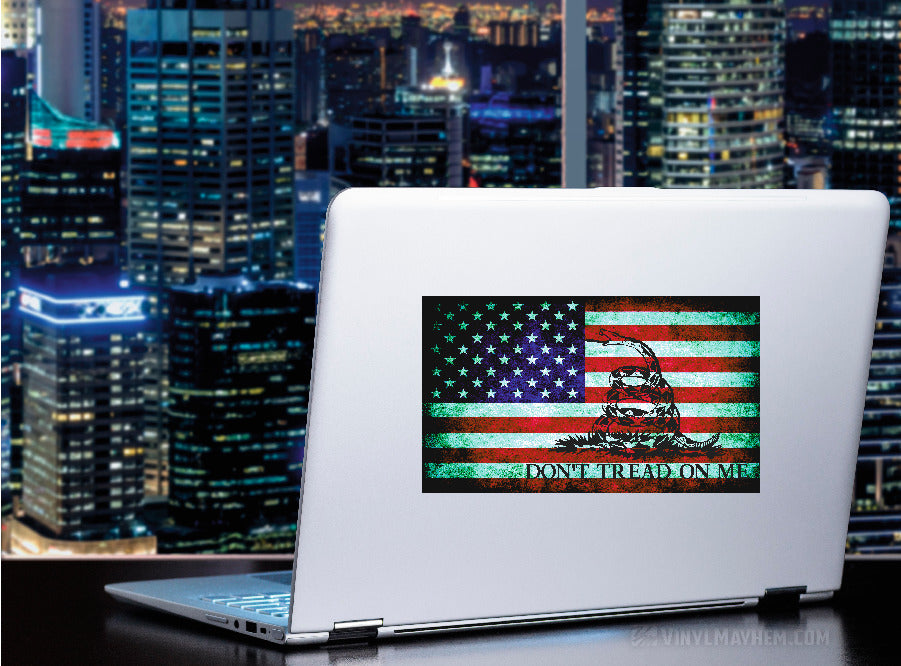 Don't Tread On Me Worn American Flag sticker