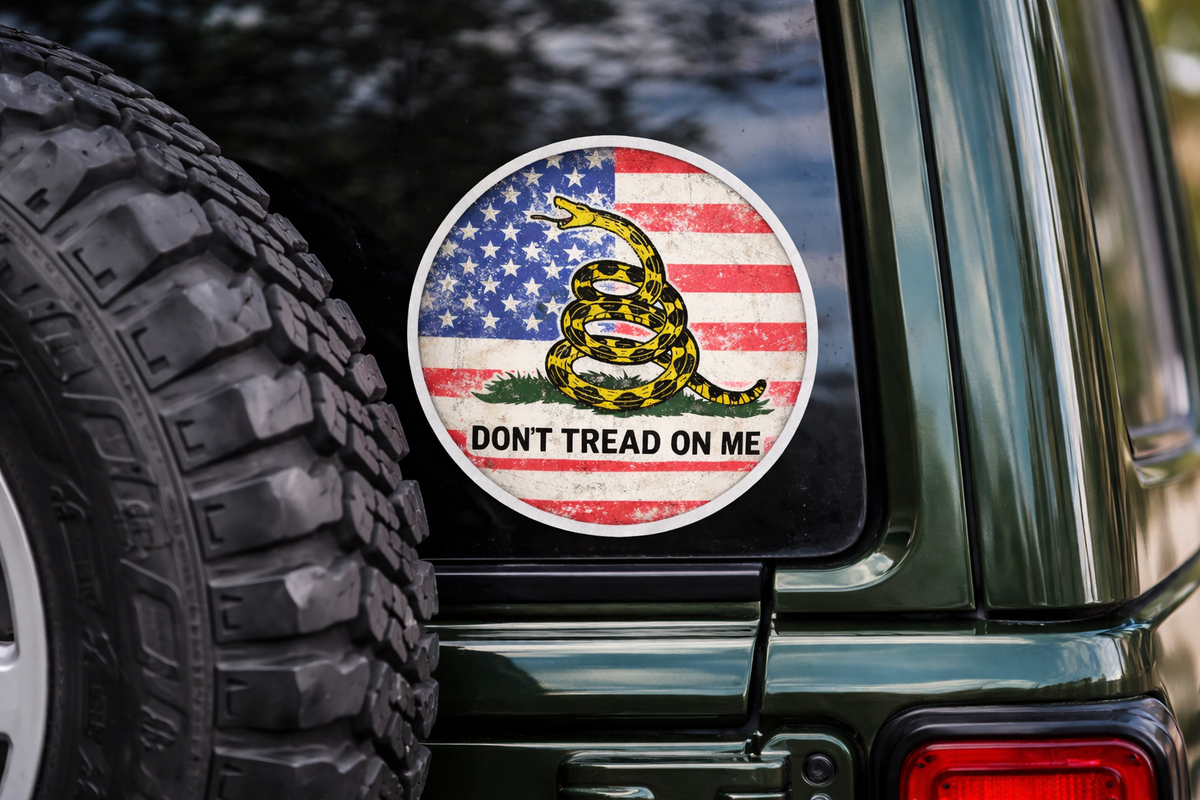 Gadsden Snake Distressed American Flag Black Silhouette Round Sticker