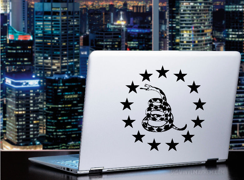 Gadsden Rattlesnake with thirteen stars in circle vinyl sticker
