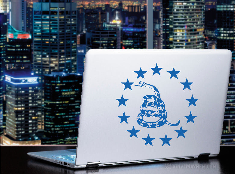 Gadsden Rattlesnake with thirteen stars in circle vinyl sticker