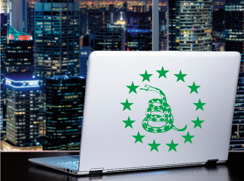 Gadsden Rattlesnake with thirteen stars in circle vinyl sticker
